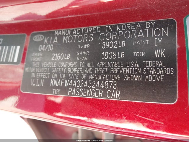 Продажа на аукционе авто 2010 Kia Forte Sx, vin: KNAFW4A32A5244873, номер лота: 45028548