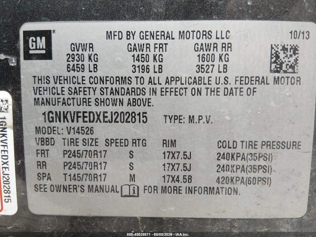 2014 Chevrolet Traverse Ls მანქანა იყიდება აუქციონზე, vin: 1GNKVFEDXEJ202815, აუქციონის ნომერი: 45028571
