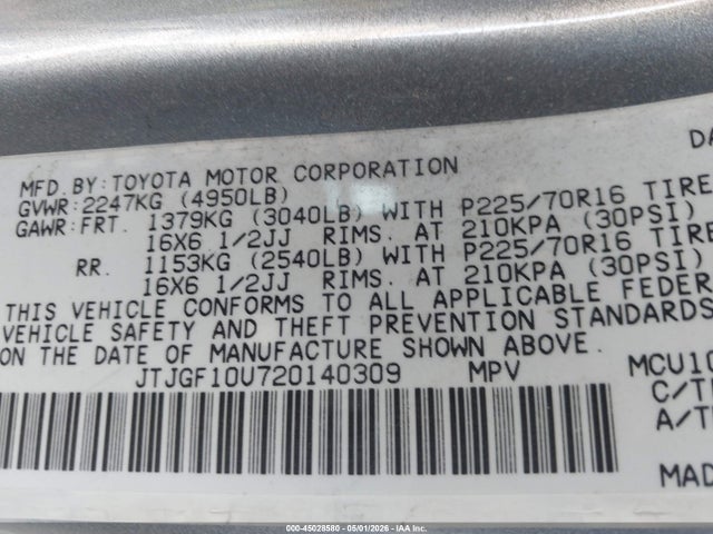 Aukcja sprzedaży 2002 Lexus Rx 300, vin: JTJGF10U720140309, numer aukcji: 45028580