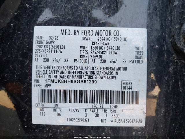 Ford Explorer Platinum 2025 1FMUK8HH8SGB61299 Image 9