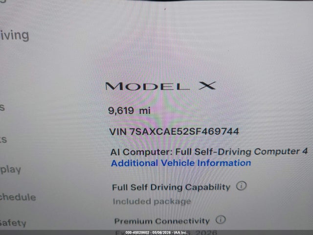 45028602 :رقم المزاد ، 7SAXCAE52SF469744 vin ، 2025 Tesla Model X Long Range مزاد بيع