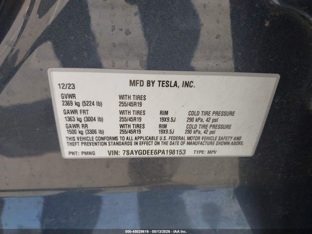 45028616 :رقم المزاد ، 7SAYGDEE6PA198153 vin ، 2023 Tesla Model Y Awd/long Range Dual Motor All-wheel Drive مزاد بيع