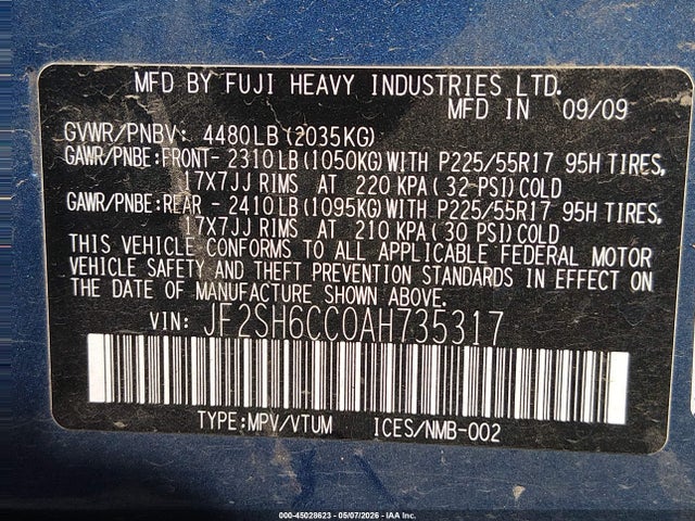 Продаж на аукціоні авто 2010 Subaru Forester 2.5x Premium, vin: JF2SH6CC0AH735317, номер лоту: 45028623