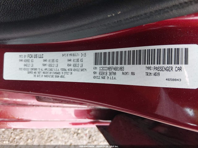 Продаж на аукціоні авто 2015 Chrysler 200 Limited, vin: 1C3CCCAB5FN681083, номер лоту: 45028654