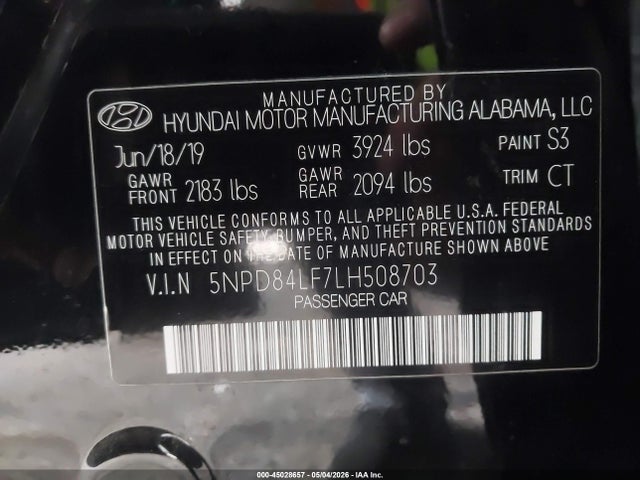 2020 Hyundai Elantra Sel მანქანა იყიდება აუქციონზე, vin: 5NPD84LF7LH508703, აუქციონის ნომერი: 45028657