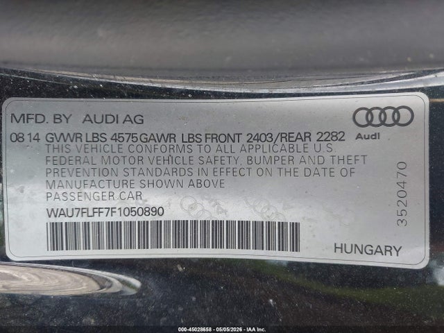 Продажа на аукционе авто 2015 Audi A3 2.0t Premium, vin: WAU7FLFF7F1050890, номер лота: 45028658