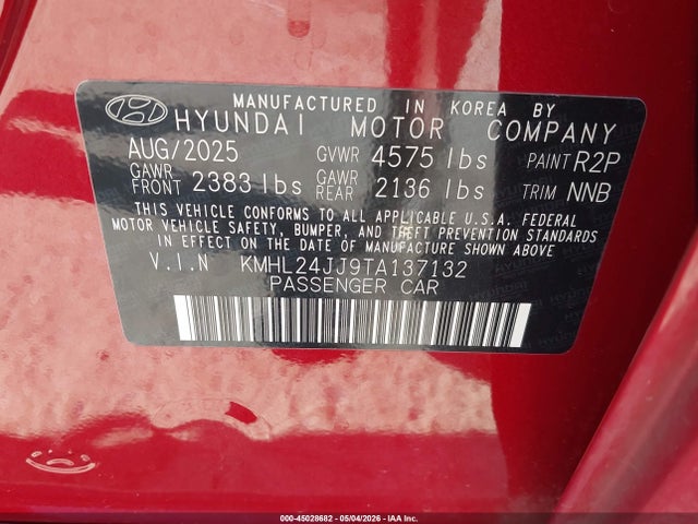 2026 Hyundai Sonata Hybrid Blue მანქანა იყიდება აუქციონზე, vin: KMHL24JJ9TA137132, აუქციონის ნომერი: 45028682