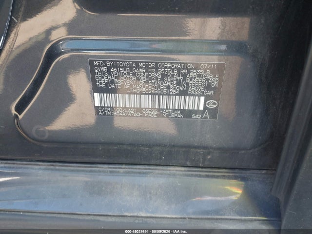 Aukcja sprzedaży 2011 Lexus Is 250, vin: JTHCF5C24B5051284, numer aukcji: 45028691