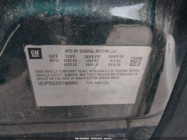 Продаж на аукціоні авто 2014 Chevrolet Cruze Diesel, vin: 1G1P75SZ6E7420954, номер лоту: 45028693