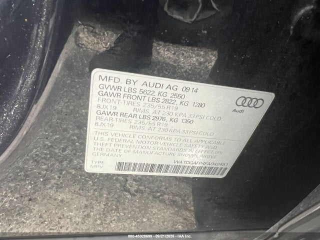 Aukcja sprzedaży 2015 Audi Q5 3.0t Premium Plus, vin: WA1DGAFP4FA042451, numer aukcji: 45028699