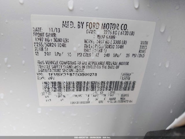 45028730 :رقم المزاد ، 1FM5K7F87EGB09278 vin ، 2014 Ford Explorer Limited مزاد بيع