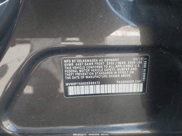 Продаж на аукціоні авто 2013 Volkswagen Cc 2.0t Sport, vin: WVWBP7AN8DE566472, номер лоту: 45028747
