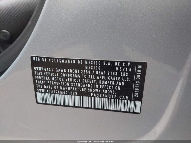 Продажа на аукционе авто 2015 Volkswagen Jetta 2.0l Tdi Se, vin: 3VWLA7AJ2FM401689, номер лота: 45028758
