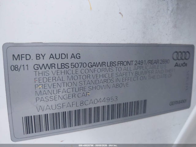 Продаж на аукціоні авто 2012 Audi A4 2.0t Premium, vin: WAUSFAFL8CA044953, номер лоту: 45028766