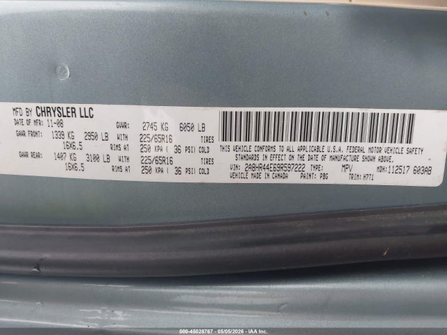 Aukcja sprzedaży 2009 Chrysler Town & Country Lx, vin: 2A8HR44E69R597222, numer aukcji: 45028767