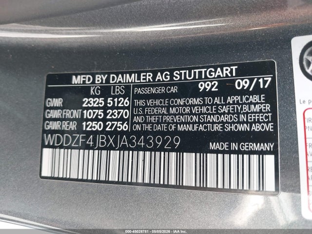 Aukcja sprzedaży 2018 Mercedes-benz E 300, vin: WDDZF4JBXJA343929, numer aukcji: 45028781