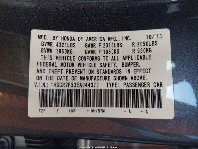 Honda Accord Sport 2014 1HGCR2F53EA044370 Image 9