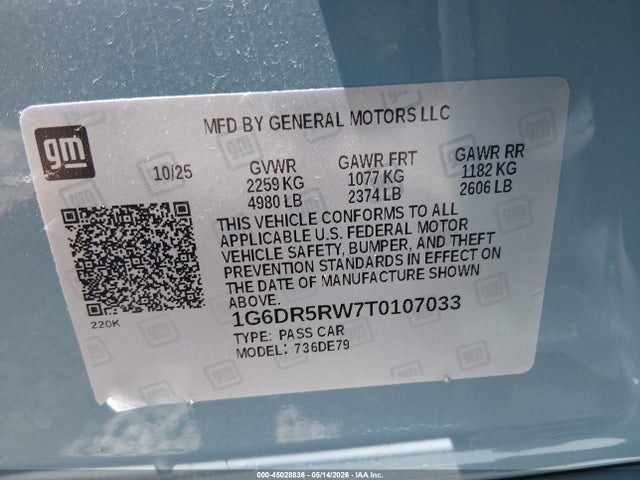 2026 Cadillac Ct5-v V-series Rwd მანქანა იყიდება აუქციონზე, vin: 1G6DR5RW7T0107033, აუქციონის ნომერი: 45028836
