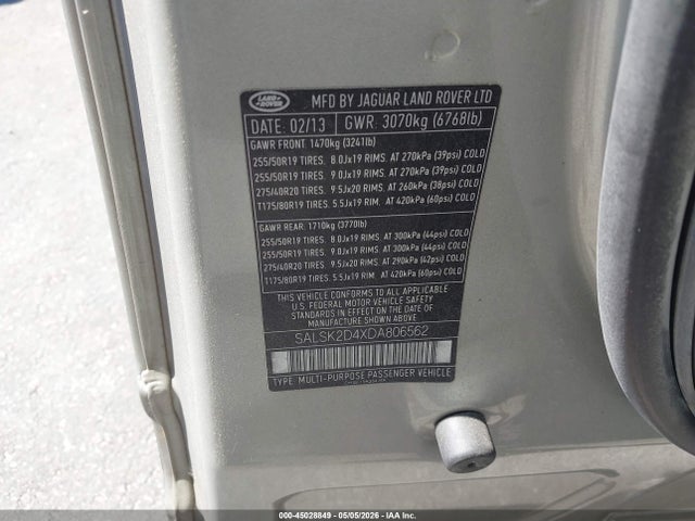 Продаж на аукціоні авто 2013 Land Rover Range Rover Sport Hse, vin: SALSK2D4XDA806562, номер лоту: 45028849
