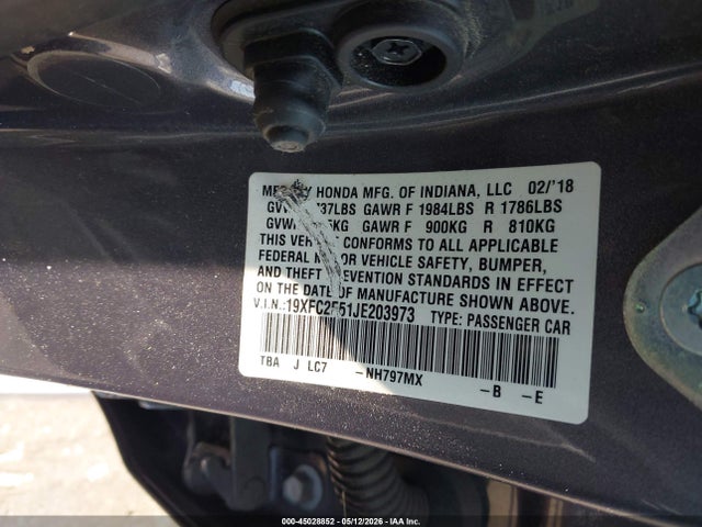 Honda Civic Lx 2018 19XFC2F51JE203973 Image 9