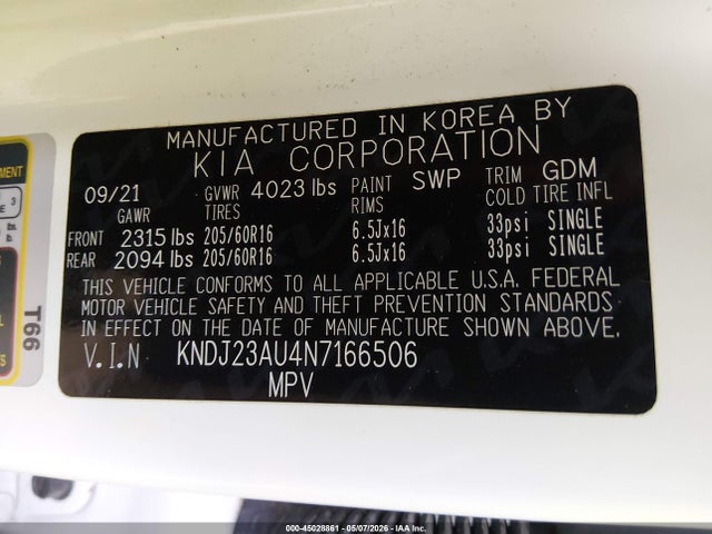 45028861 :رقم المزاد ، KNDJ23AU4N7166506 vin ، 2022 Kia Soul Lx مزاد بيع