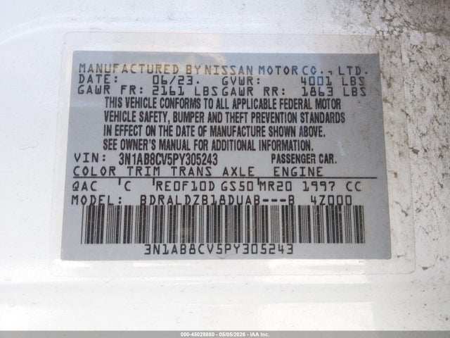 3N1AB8CV5PY305243 Nissan Sentra Sv Xtronic Cvt