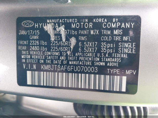 KM8JT3AF6FU070003 Hyundai TUCSON GLS