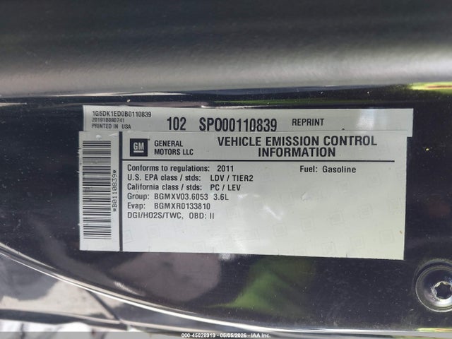Продаж на аукціоні авто 2011 Cadillac Cts Performance, vin: 1G6DK1ED0B0110839, номер лоту: 45028919