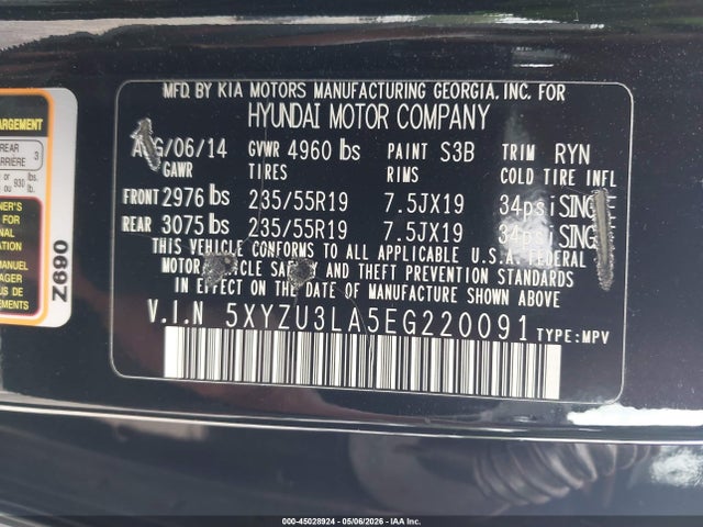 Aukcja sprzedaży 2014 Hyundai Santa Fe Sport 2.0l Turbo, vin: 5XYZU3LA5EG220091, numer aukcji: 45028924