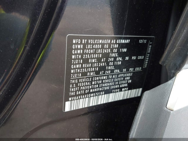 Aukcja sprzedaży 2013 Volkswagen Tiguan Se, vin: WVGAV3AX3DW572150, numer aukcji: 45028930