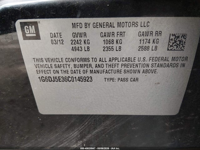 45028947 :رقم المزاد ، 1G6DJ5E36C0145923 vin ، 2012 Cadillac Cts Performance مزاد بيع