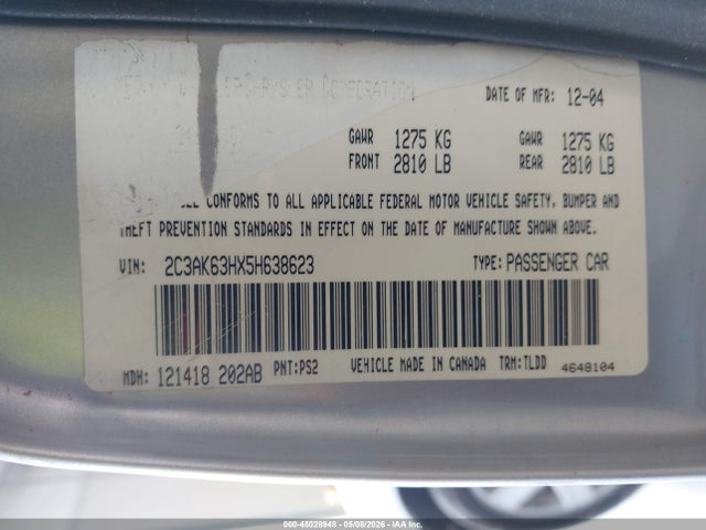 Продажа на аукционе авто 2005 Chrysler 300c, vin: 2C3AK63HX5H638623, номер лота: 45028948