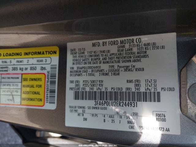 45028956 :رقم المزاد ، 3FA6P0LU2ER244931 vin ، 2014 Ford Fusion Hybrid Se مزاد بيع