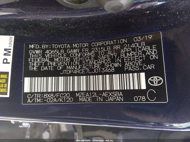 Продажа на аукционе авто 2020 Toyota Corolla Se, vin: JTDP4RCE7LJ013468, номер лота: 45028958