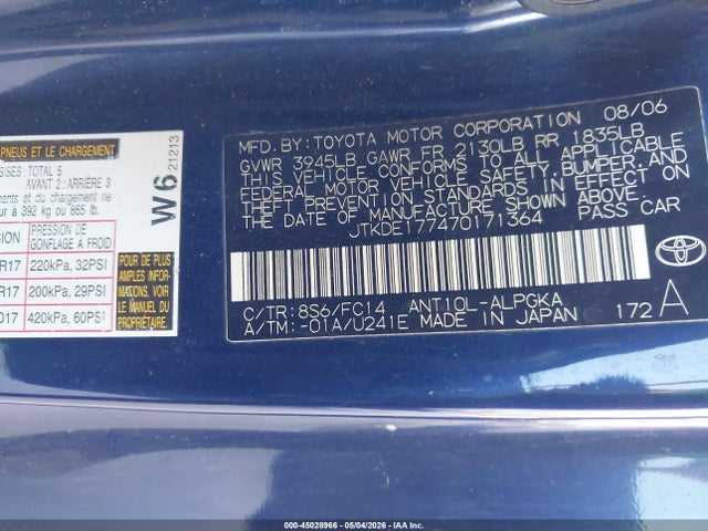 Aukcja sprzedaży 2007 Scion Tc, vin: JTKDE177470171364, numer aukcji: 45028966