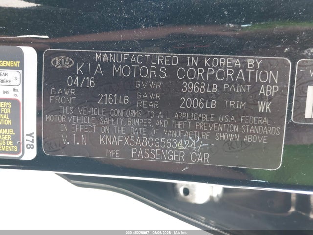 KNAFX5A80G5634247 KIA FORTE EX