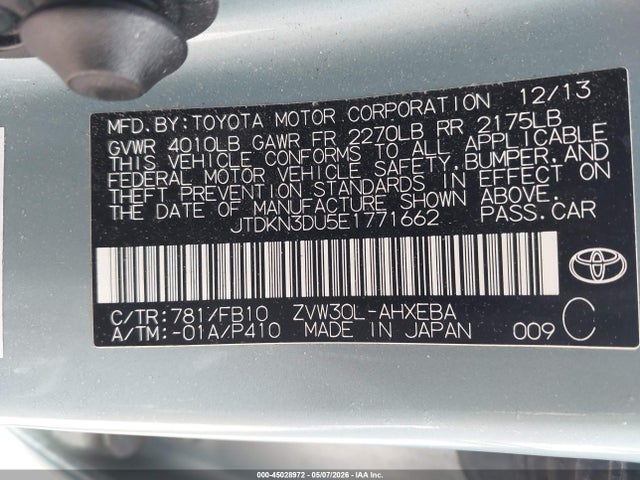 Toyota Prius Three 2014 JTDKN3DU5E1771662 Image 9