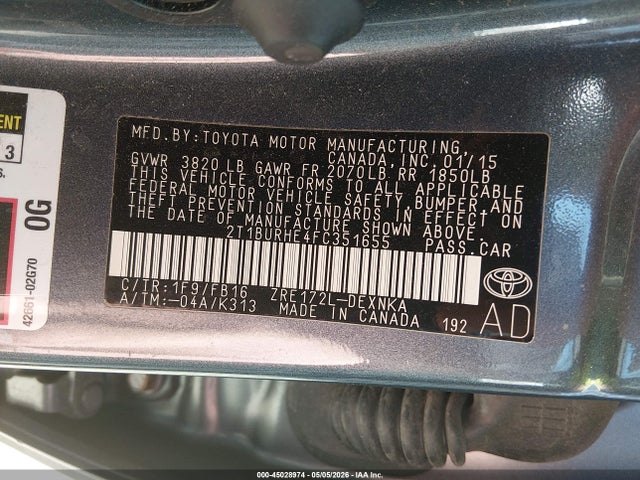 Продажа на аукционе авто 2015 Toyota Corolla L/le/le Plus/le Premium/s/s Plus/s Premium, vin: 2T1BURHE4FC351655, номер лота: 45028974