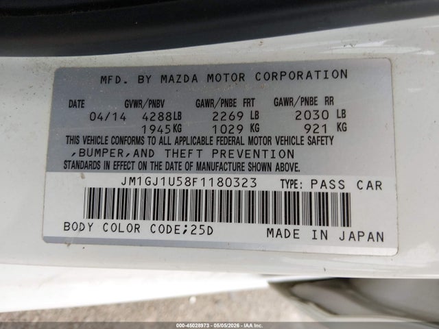 Aukcja sprzedaży 2015 Mazda Mazda6 I Sport, vin: JM1GJ1U58F1180323, numer aukcji: 45028973