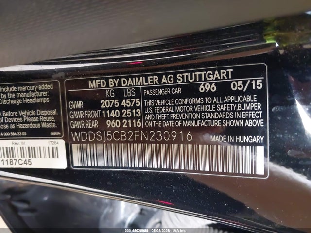 Продажа на аукционе авто 2015 Mercedes-benz Cla 45 Amg 4matic, vin: WDDSJ5CB2FN230916, номер лота: 45028989