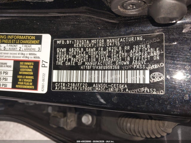 Aukcja sprzedaży 2015 Toyota Camry Se, vin: 4T1BF1FK8FU958368, numer aukcji: 45028990
