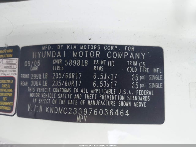 Продажа на аукционе авто 2007 Hyundai Entourage Gls/limited/se, vin: KNDMC233976036464, номер лота: 45029001