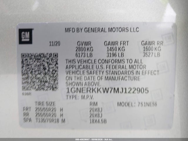 Продажа на аукционе авто 2021 Chevrolet Traverse Fwd Premier, vin: 1GNERKKW7MJ122905, номер лота: 45029007