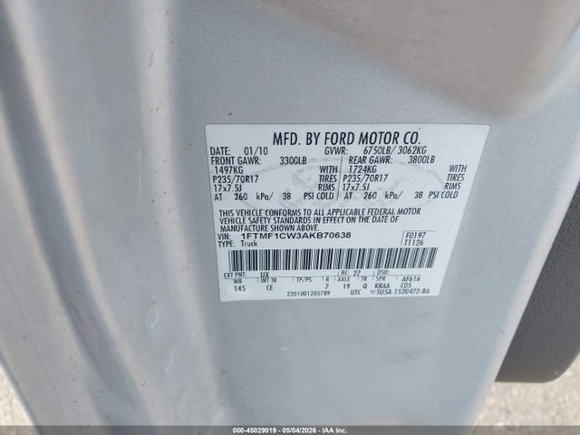 Продажа на аукционе авто 2010 Ford F-150 Stx/xl/xlt, vin: 1FTMF1CW3AKB70638, номер лота: 45029019