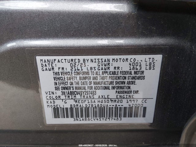 3N1AB8CV4SY297483 Nissan SENTRA SV