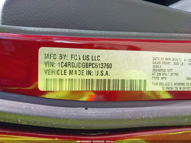 Продаж на аукціоні авто 2023 Dodge Durango Gt Plus Awd, vin: 1C4RDJDG6PC613760, номер лоту: 45029030