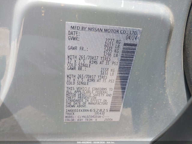 Продаж на аукціоні авто 2024 Nissan Frontier Pro-4x 4x4, vin: 1N6ED1EK8RN652825, номер лоту: 45029040