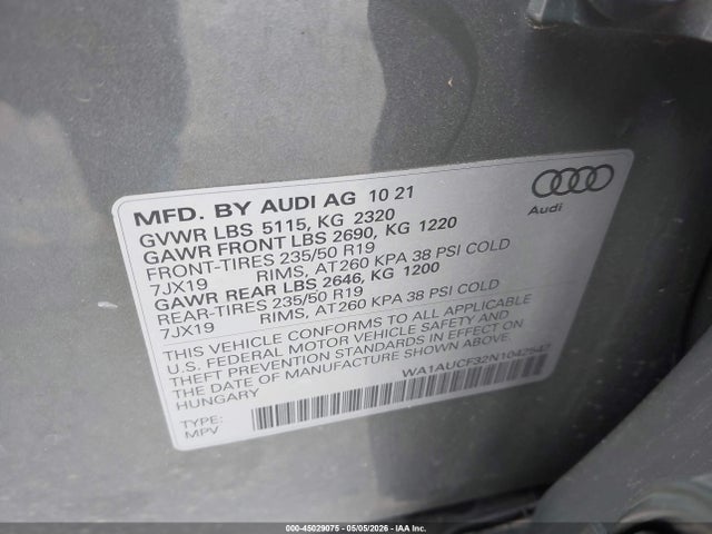 Aukcja sprzedaży 2022 Audi Q3 Premium 40 Tfsi Quattro Tiptronic, vin: WA1AUCF32N1042547, numer aukcji: 45029075