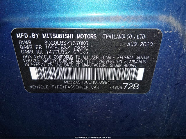 ML32A5HJ8LH010994 Mitsubishi Mirage Gt/le