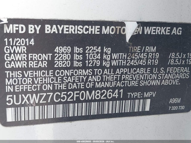 5UXWZ7C52F0M82641 BMW X3 Sdrive28i